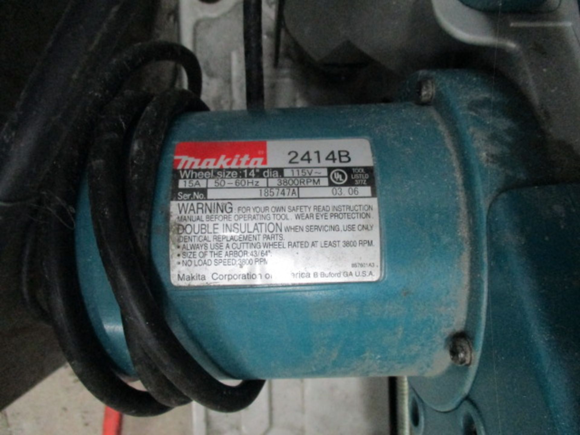 Makita 2414B 14" Abrasive Wheel Cut-Off Saw s/n-185747A. LOC: Area-22. Asset Located At Clarity - Image 3 of 3