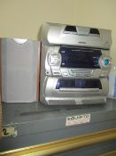 AudioVox 5CD Mini HiFi System With 2-Speakers. LOC: Area-22. Asset Located At Clarity Medical