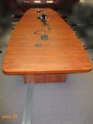 Conference Room Furniture [16'L Conference Table - Simulated Cherrywood ; Qty-16 Purple Sled-Base