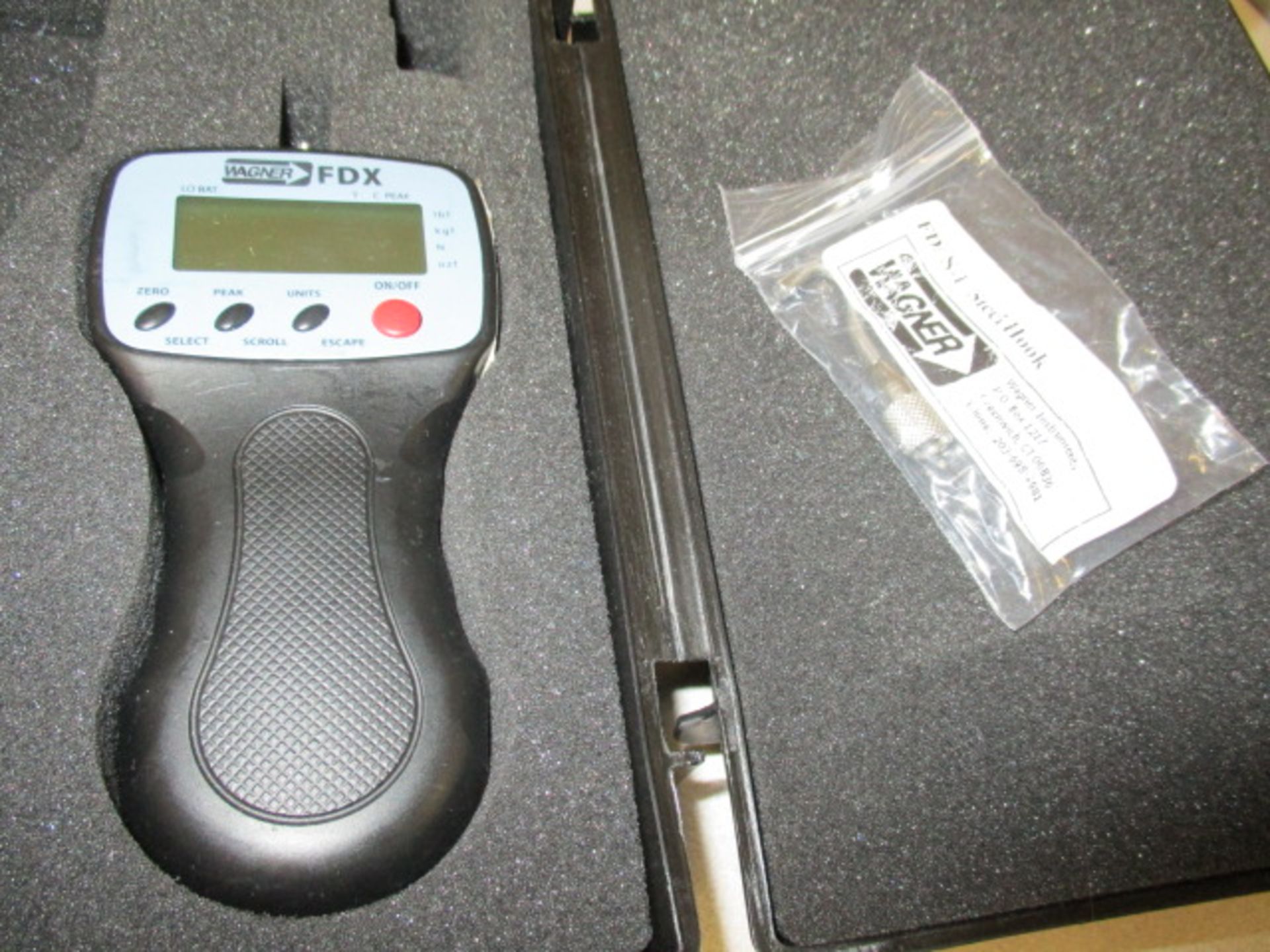 Wagner FDX-ForceTen Handheld Digital Force Gauge s/n-15834. With Power Supply ; Hook ; Operation