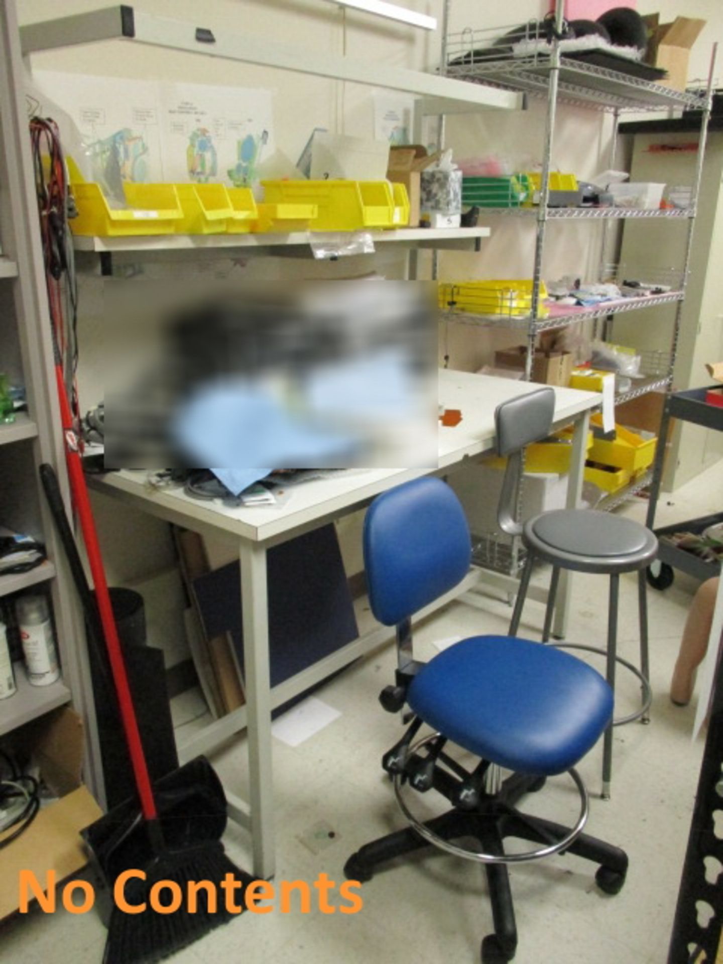 Tech Room Furniture - No Contents [Workbench 5'L ; Bookcase 7'H ; SD Wire-Shelves Rack 60"Lx18"