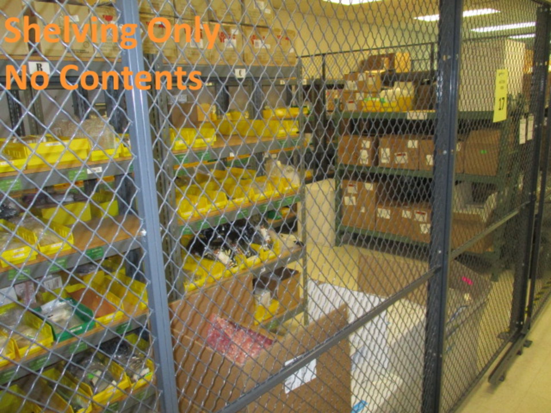 (12-Bays-Total) Shelving -- No Contents. [11 Bays: Particle-Board/Metal-Frame Shelving ; Each Bay