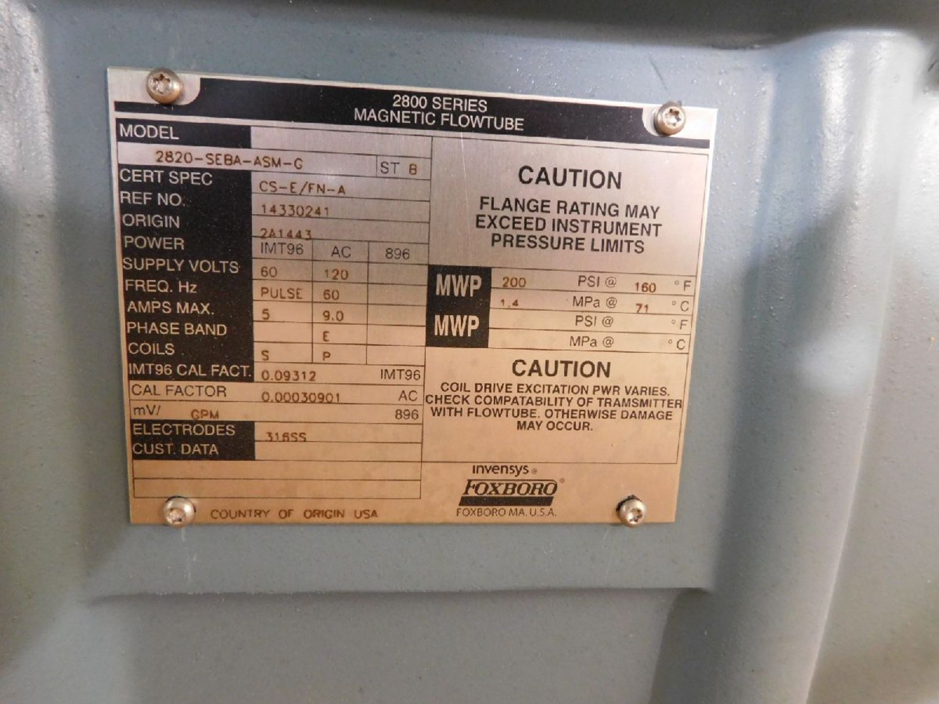 Foxboro 2820-SEBA-ASM-G New, in Crate, Foxboro Flow Tube. Cert Spec: CS-E/FN-A, FEF#: 14330241, - Image 4 of 8