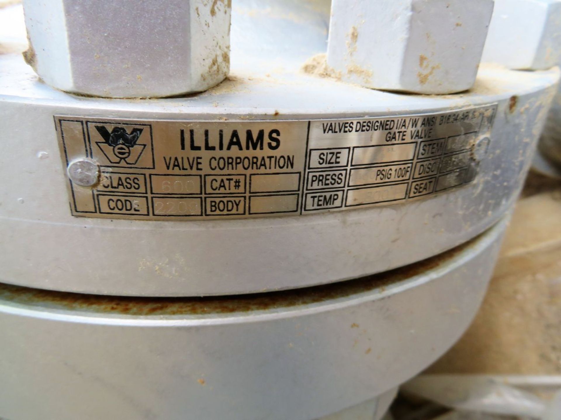 Williams Valve Co. 4" Gate Valves. Lot: (6) 600LB Pressure Class, 1480 PSI Max Pressure at 100°F, - Image 8 of 8