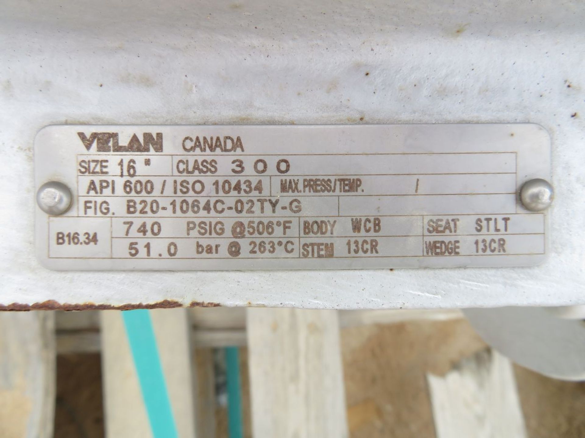 Velan 16" Gate Valve. 300LB Pressure Class, 740 PSI/51 Bar Max Pressure at 506°F/263°C. Alpha - Image 4 of 4