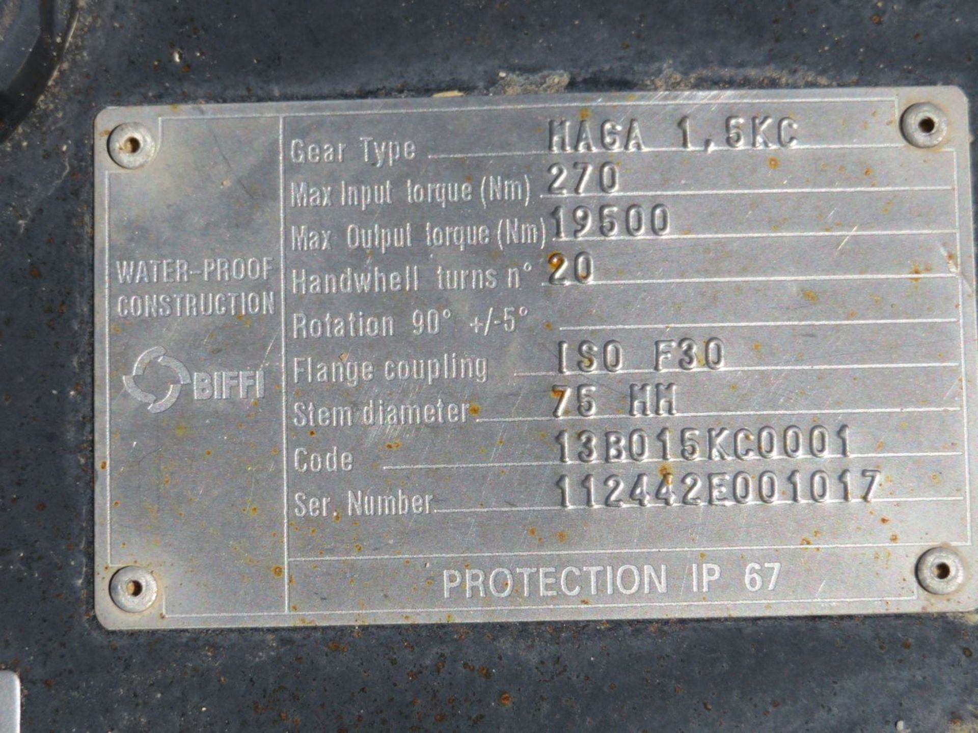 Biffi Actuators. Lot: (1) 120mm Stem Diameter, 104 Handwell Turns, 90° Rotation, 160 Nm Input - Image 3 of 5