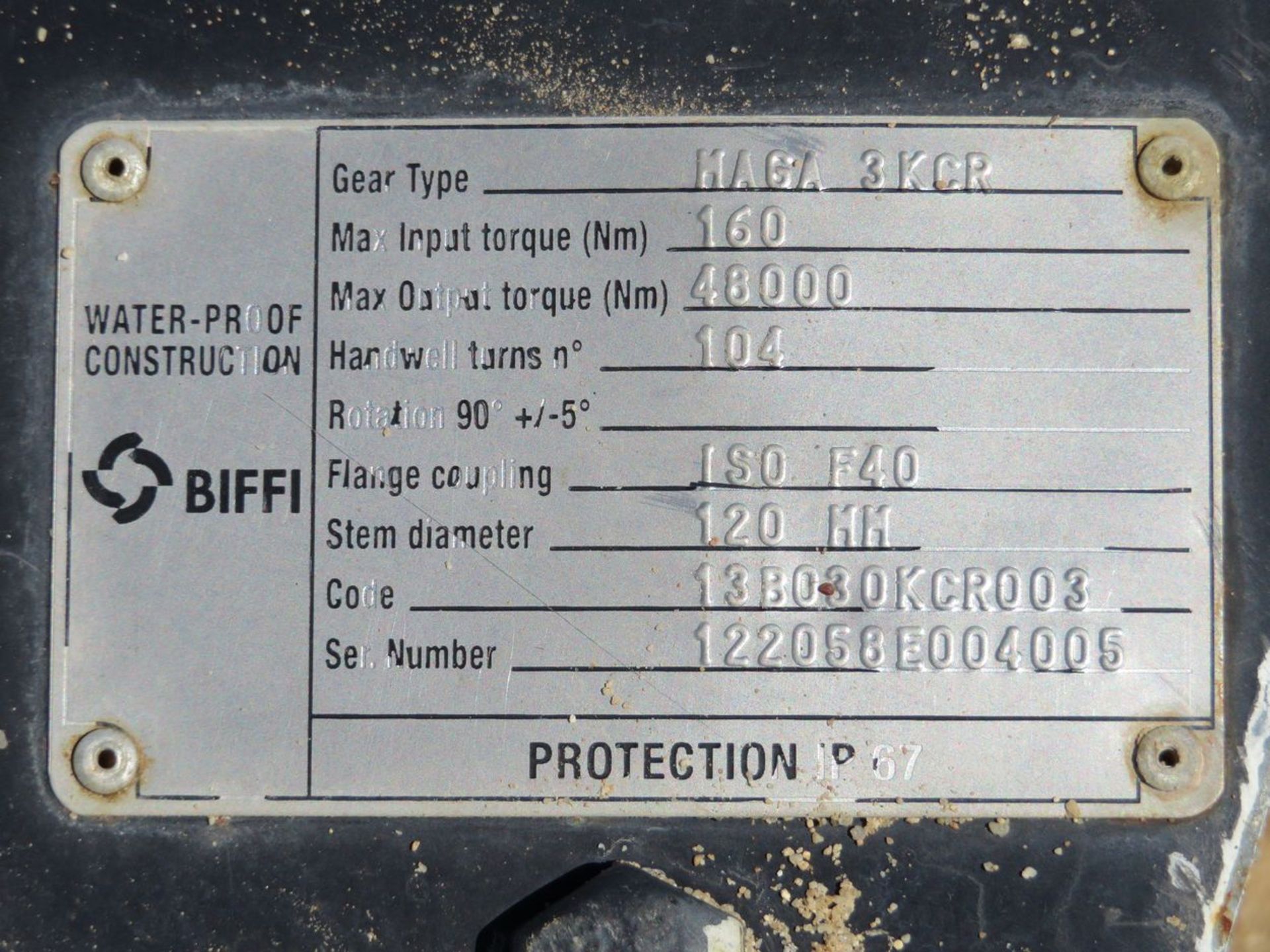 Biffi Actuator. 120mm Stem Diameter, 104 Handwell Turns, 90° Rotation, 160 Nm Input Torque, 48000 Nm - Image 2 of 2