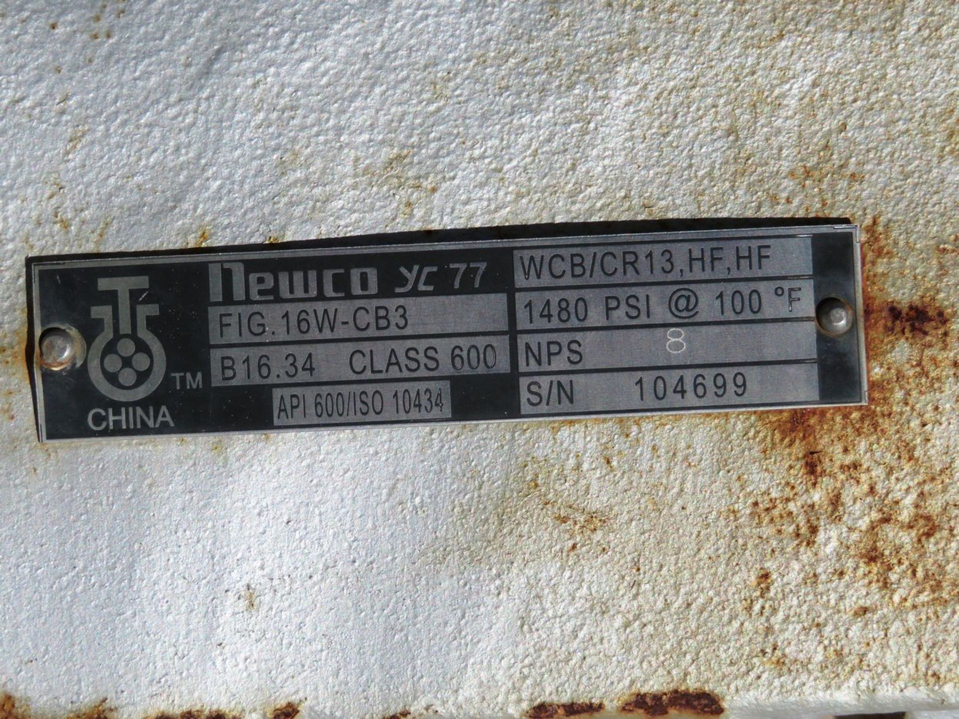 Newco 7" Gate Valve. 600LB Pressure Class, 1480 PSI Max Pressure at 100°F. Alpha West. Asset Located - Image 3 of 3