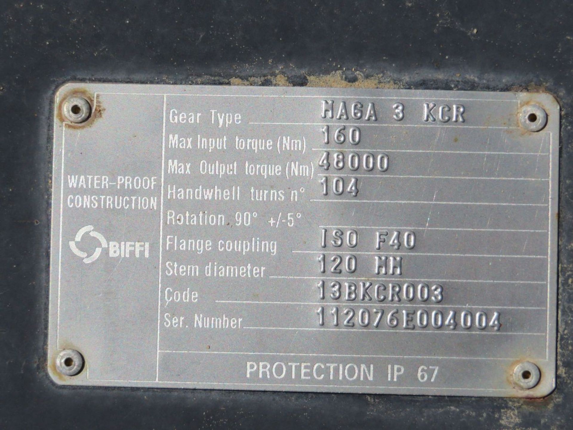 Biffi Actuators. Lot: (1) 120mm Stem Diameter, 104 Handwell Turns, 90° Rotation, 160 Nm Input - Image 5 of 5