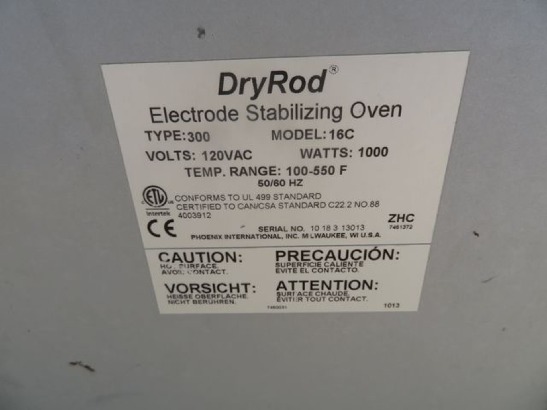 Phoenix Dry Rod 16C Lot: (6) Electrode Stabilizing Ovens. Type 300, 100-550°F, 1,000 Watt, 120V. - Image 3 of 3