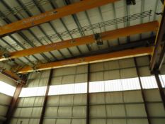 Kone Crane 3-Ton Bridge Crane. Approx. 55' Span, w/ (2) Remote Controlled 1.5-Ton Capacity