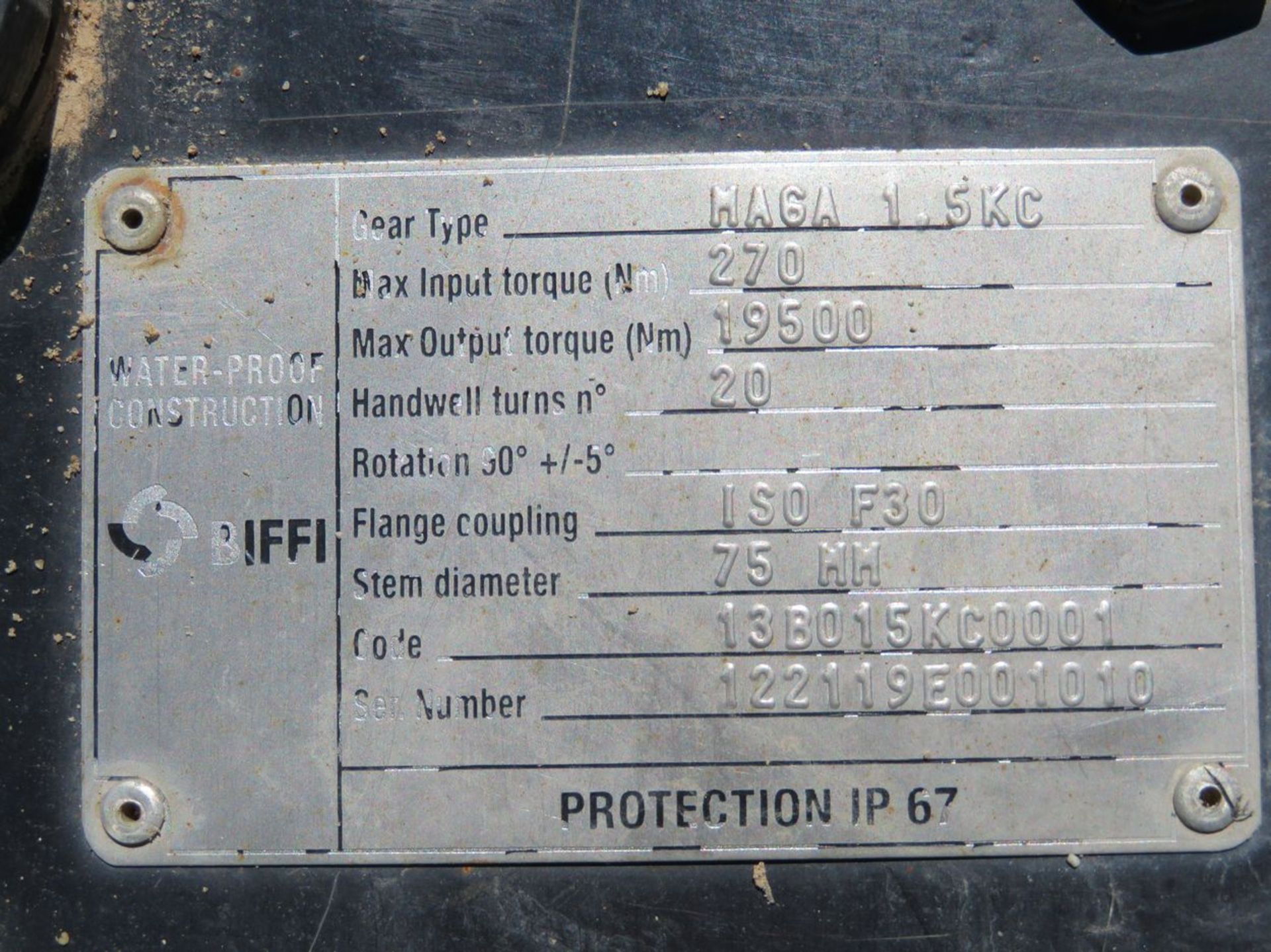 Biffi Actuator. 75mm Stem Diameter, 20 Handwell Turns, 90° Rotation, 270 Nm Input Torque, 19500 Nm - Image 3 of 3