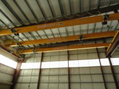 Kone Crane 3-Ton Bridge Crane. Approx. 55' Span, w/ (2) Remote Controlled 1.5-Ton Capacity