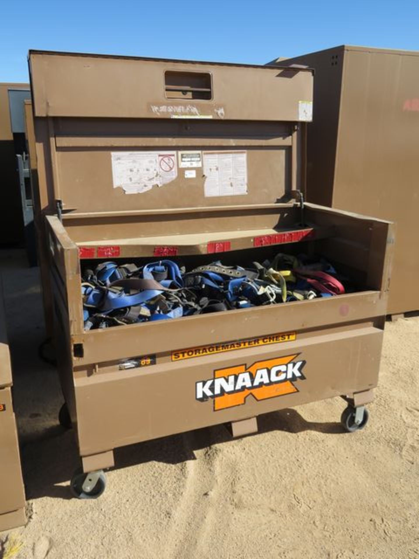 Knaack 69 Storage Tool Chest. 61" x 31" x 45"H, on Castors, w/ Contents of Safety Harnesses. Asset - Image 2 of 3