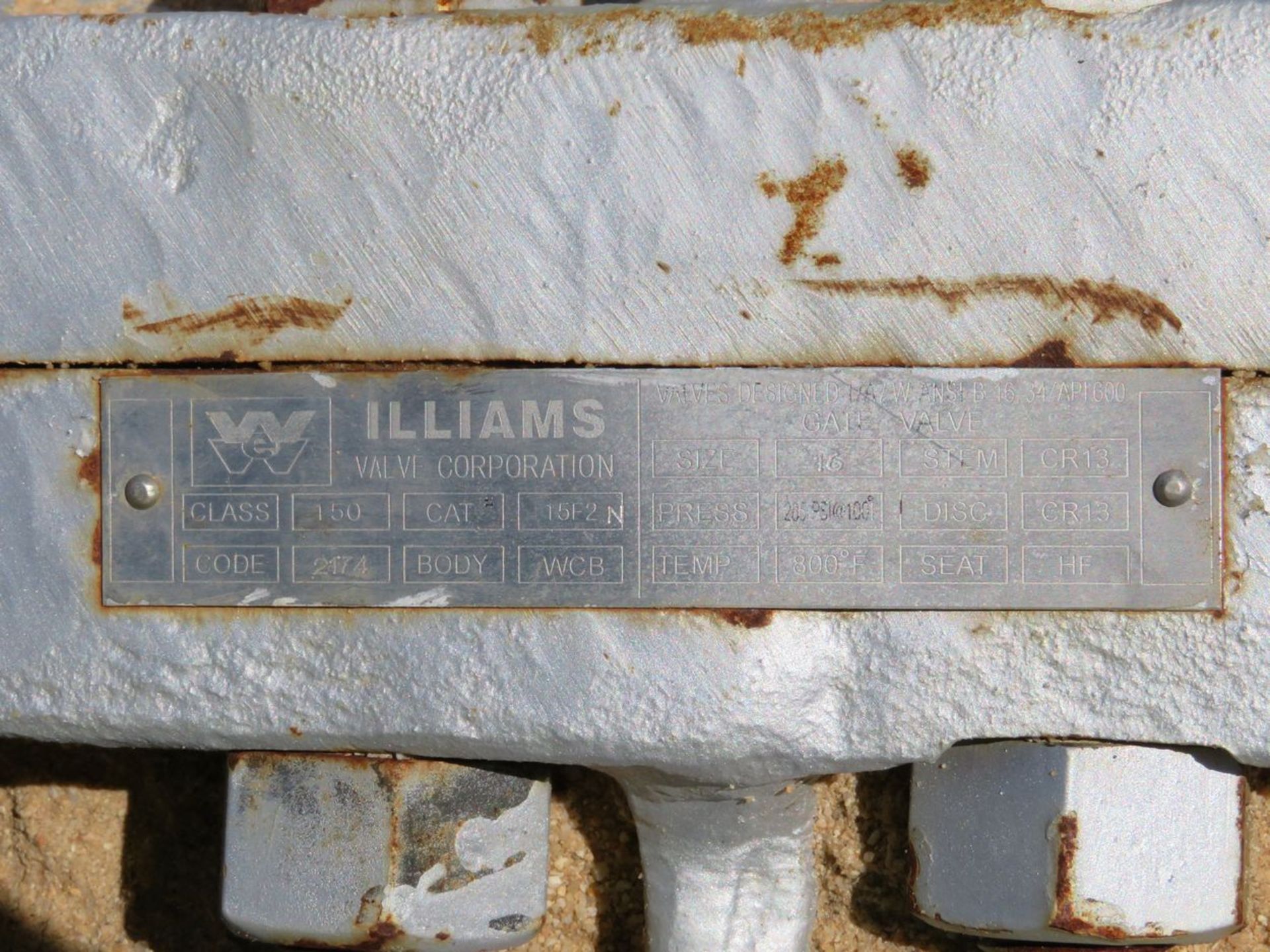 Williams Valve Co. 16" Gate Valve. 150LB Pressure Class, 285 PSIG Max Pressure at 100°F, 800°F - Image 5 of 6