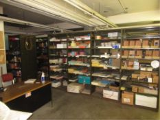Lot Balance of Shelving & Contents in storeroom, including: machine parts, building supplies, misc.