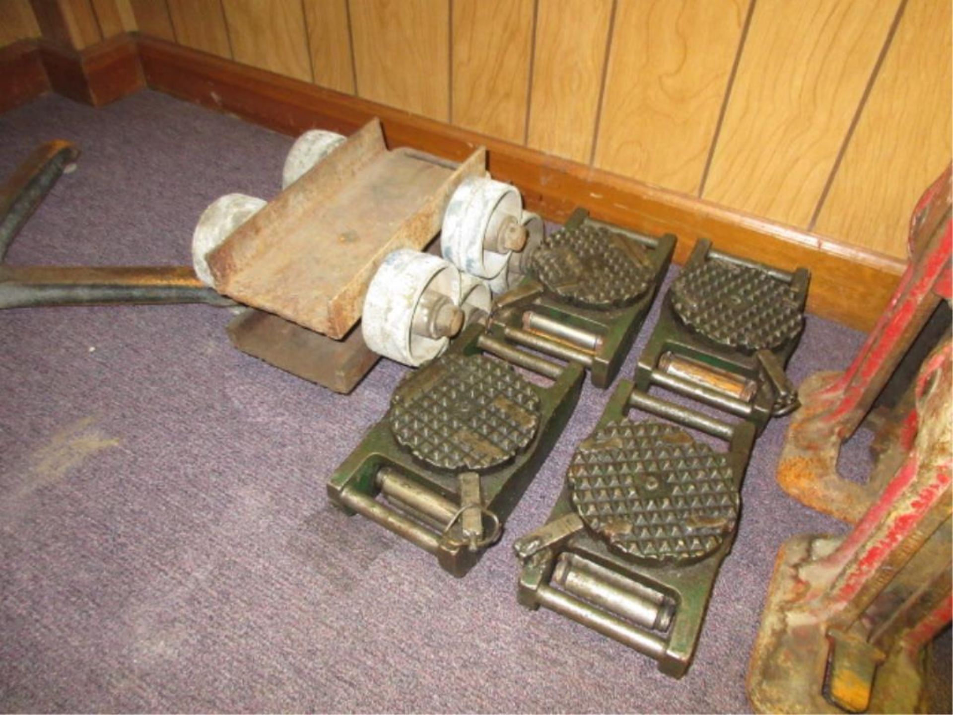 Lot (13pcs) Machinery Moving Equipment, includes: (4) skates, (2) wheeled dollies, (7) house jacks. - Image 2 of 3