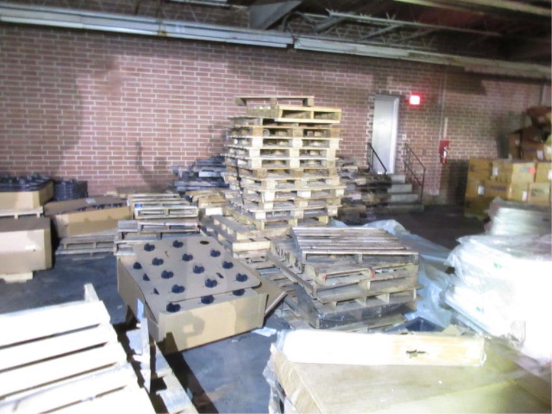 Lot Empty Wood Pallets, includes a handful of plastic units, all in upper warehouse. HIT# 2179457. - Image 6 of 7