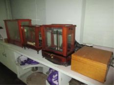 Lot (5pcs) Laboratory Equipment, includes: (3) vintage balances, with wood cases, one has cracked