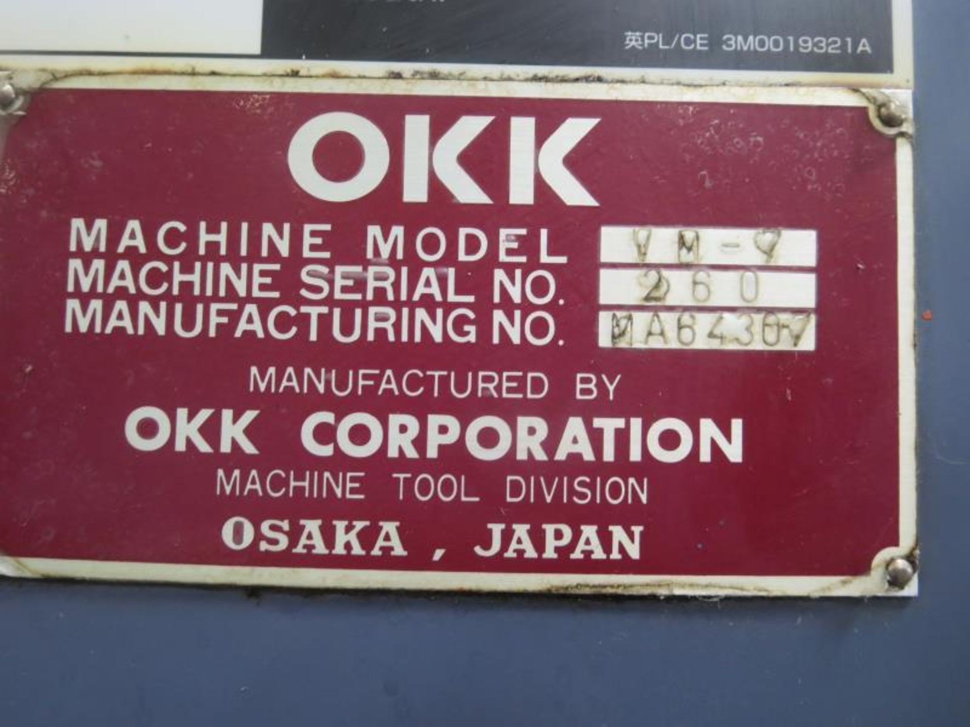 OKK VM7 CNC Vertical Machining Center. 3 Axis 7.5hp, 2 Step Max 10,000 RPM Spindle, Approx. 61" x - Image 10 of 13