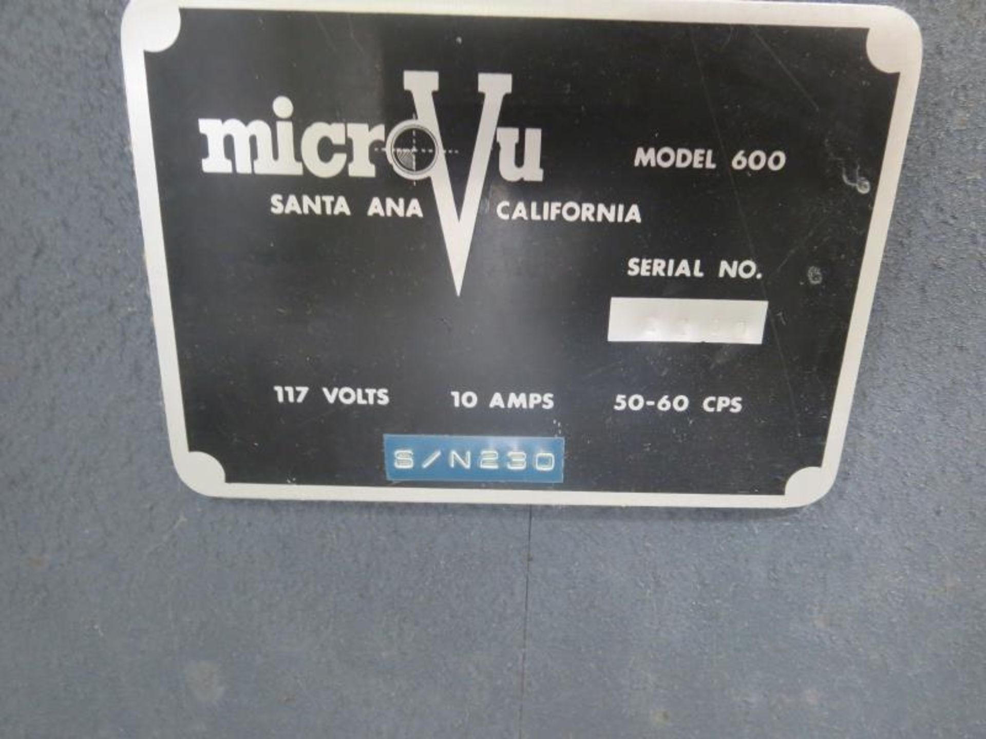 MicroVu F-125-2 Optical Comparator, 117v, 14". S/N 230. HIT# 2203460. Back Warehouse. Asset - Image 2 of 4