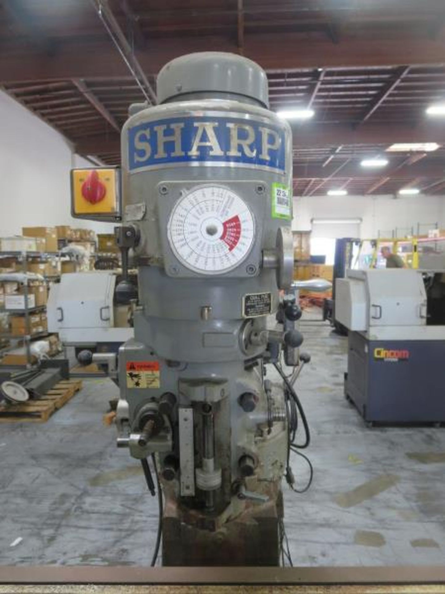 Sharp LA-56 Vertical Mill, 3 axis, 9" x 50" feed table, 90° Rotating Head, 40° Tilting head, - Image 2 of 5
