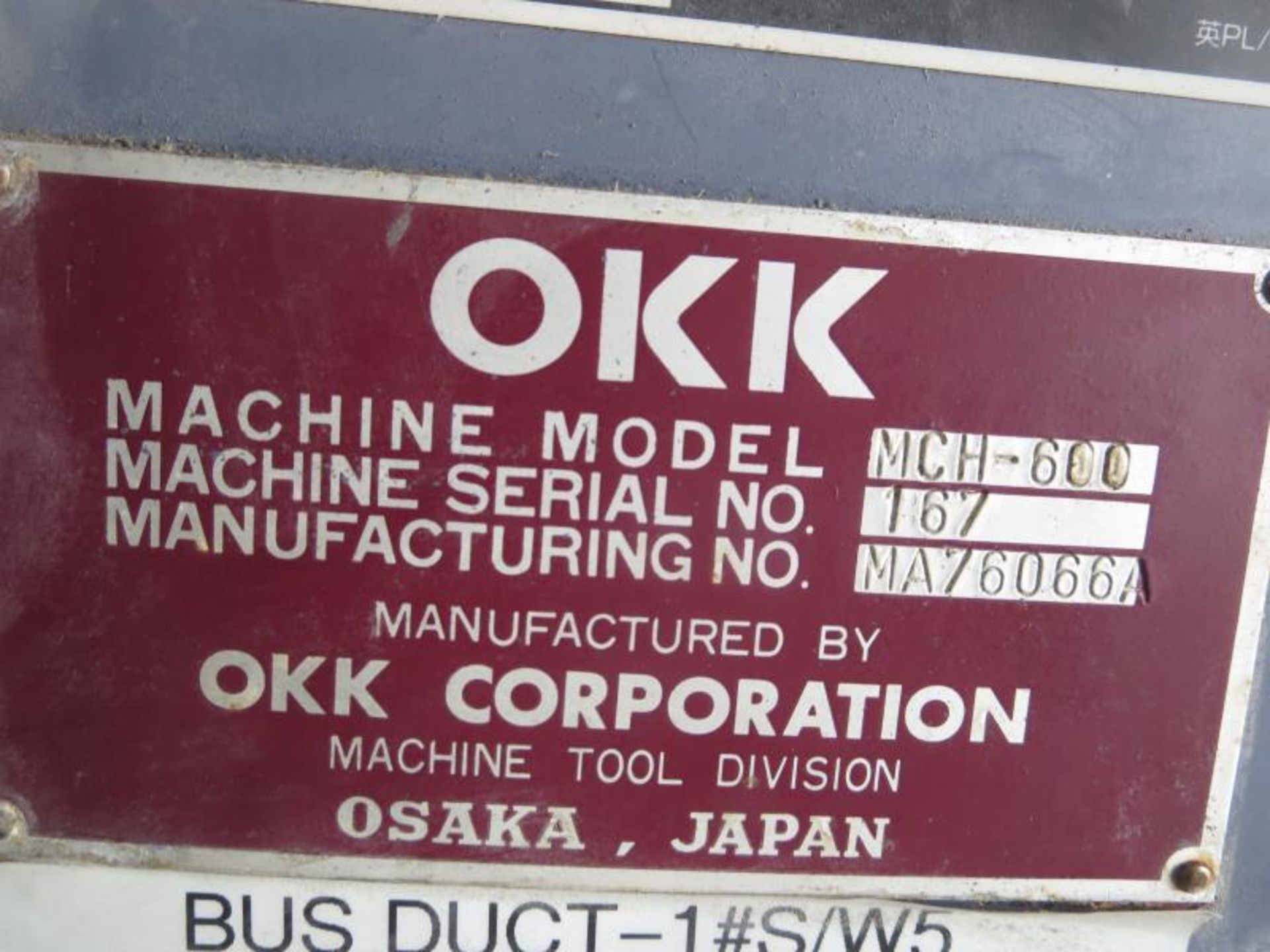 OKK MCH600 CNC Horizontal Machining Center. 4 Axis, 40hp, 2 Step Max 10,000 RPM Spindle, 2-Automatic - Image 2 of 16