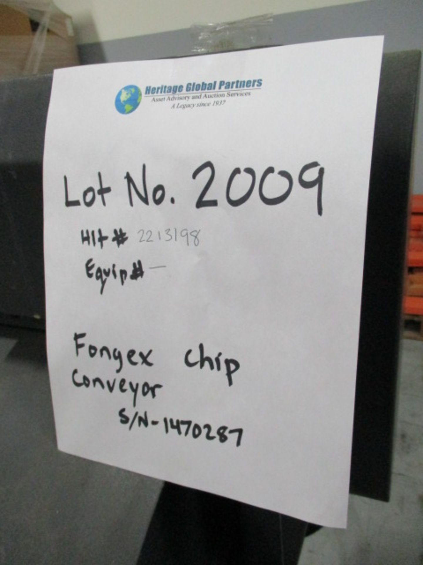 FONGEX CHIP CONVEYOR, 12" x 13' x 32", VERTICAL LIFT, S/N-1470287. HIT# 2213198. LOC: BACK - Image 4 of 4