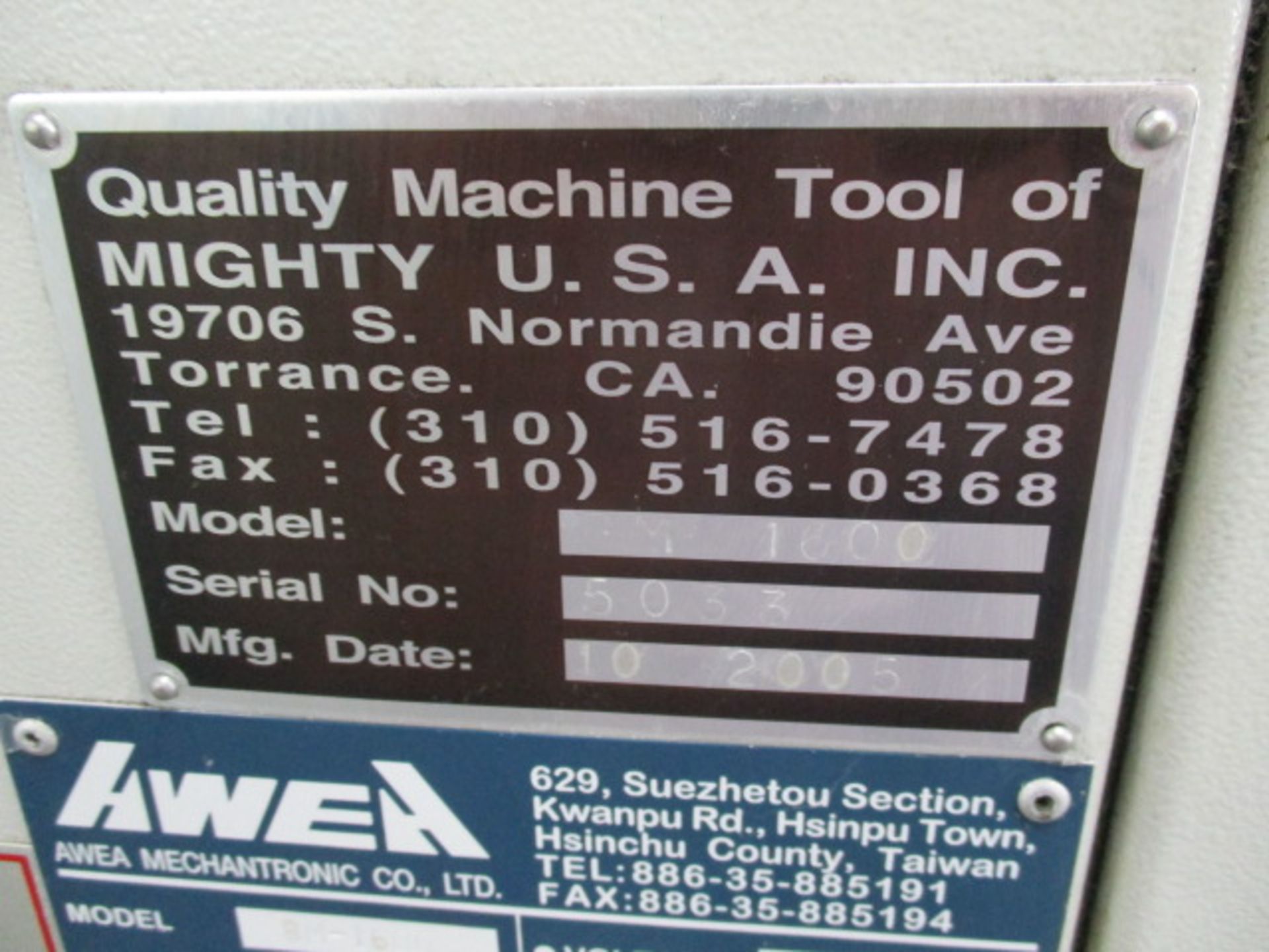 AWEA BM-1600 CNC MACHINING CENTER, VERTICAL, YEAR-2005, S/N-5033, 4-AXIS, 30-HP, 8,000-RPM, (3) - Image 3 of 10