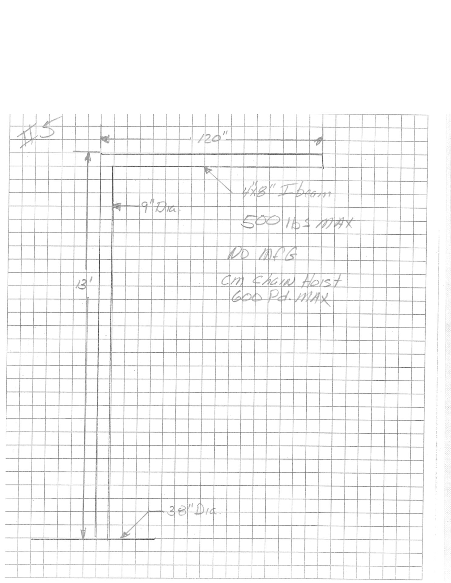 JIB CRANE. CM ELECTRIC CHAIN HOIST, 600 LBS. CAPACITY; JIB STAND, 500 LBS. CAPACITY. PLEASE REVIEW - Image 3 of 3