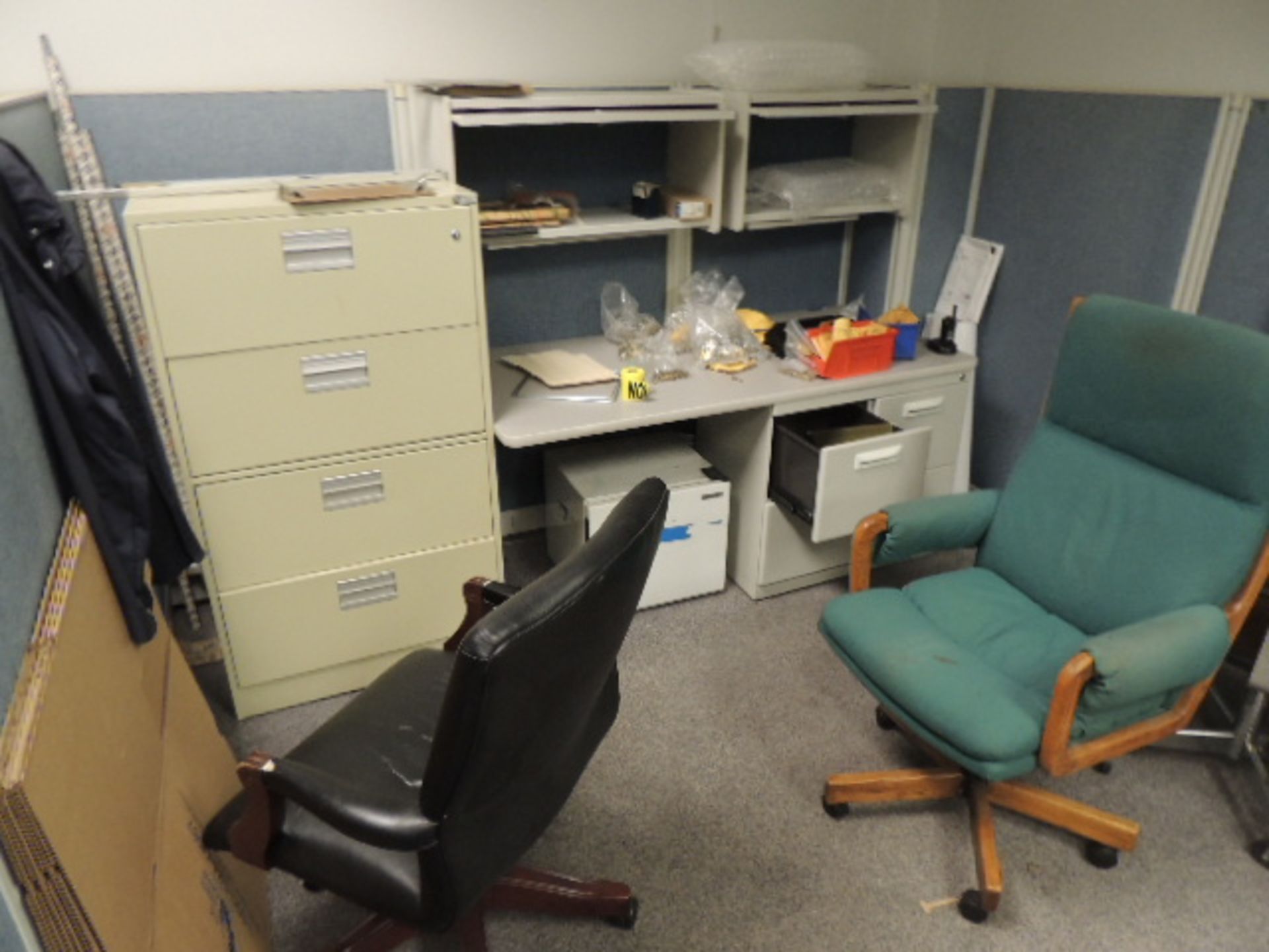 Office Cubicles & Contents. Lot: (3) cubicles 10'x12'x8' with metal desks, file cabinet and - Image 11 of 15