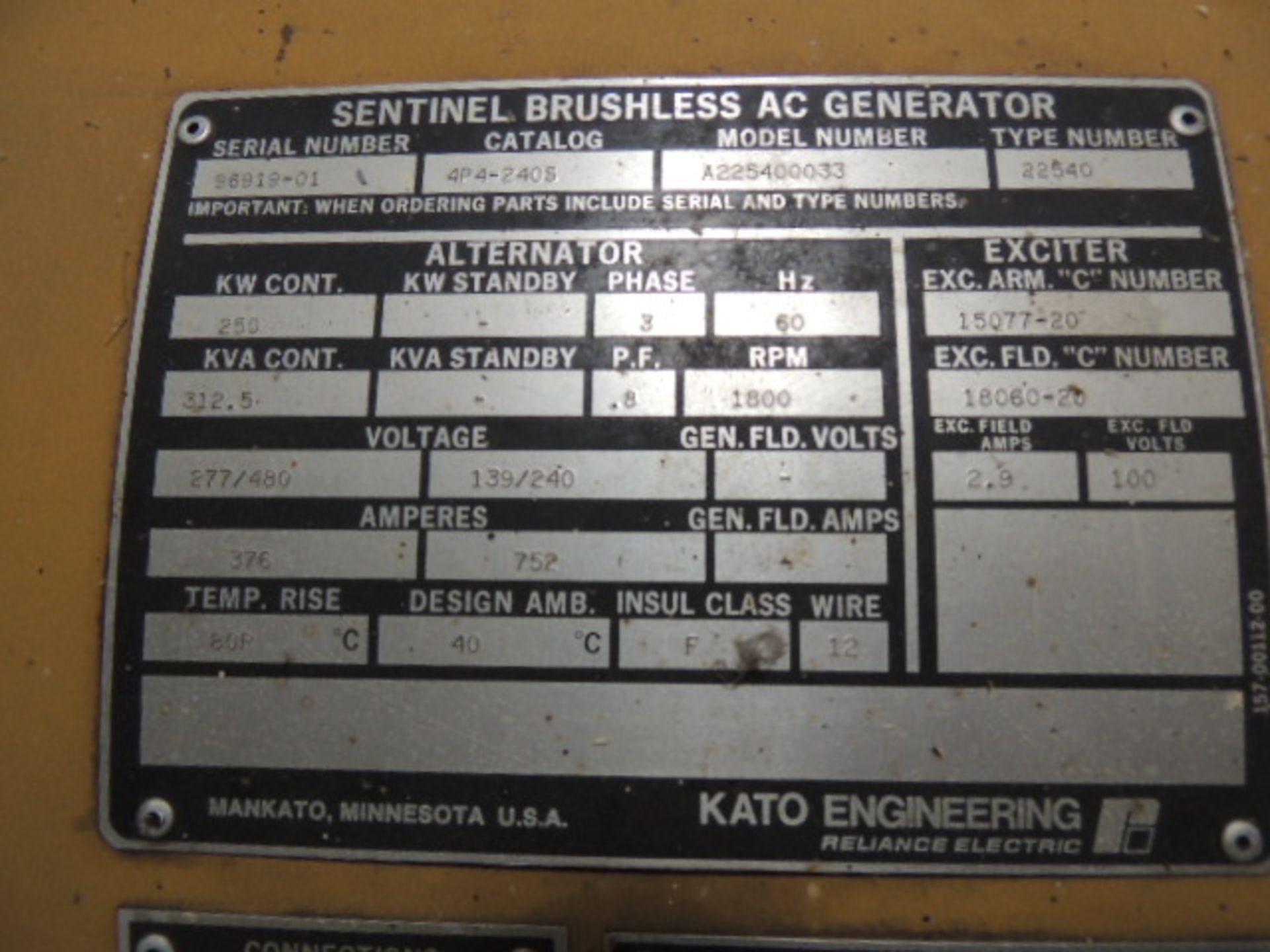 Caterpillar 3406 Generator. Caterpillar 3406BD diesel generator, 275 kw, Generator model A225400033, - Bild 8 aus 9