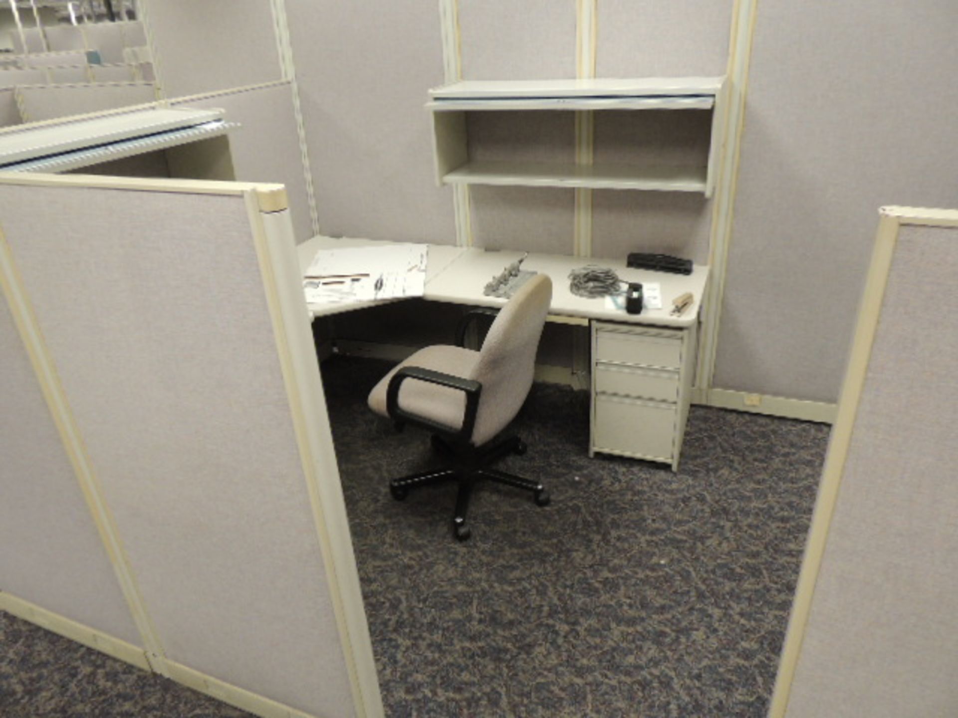 Office Cubicles & Contents. Lot: (8) offices w/ wooden and metal desks, file cabinets and lateral - Image 9 of 47