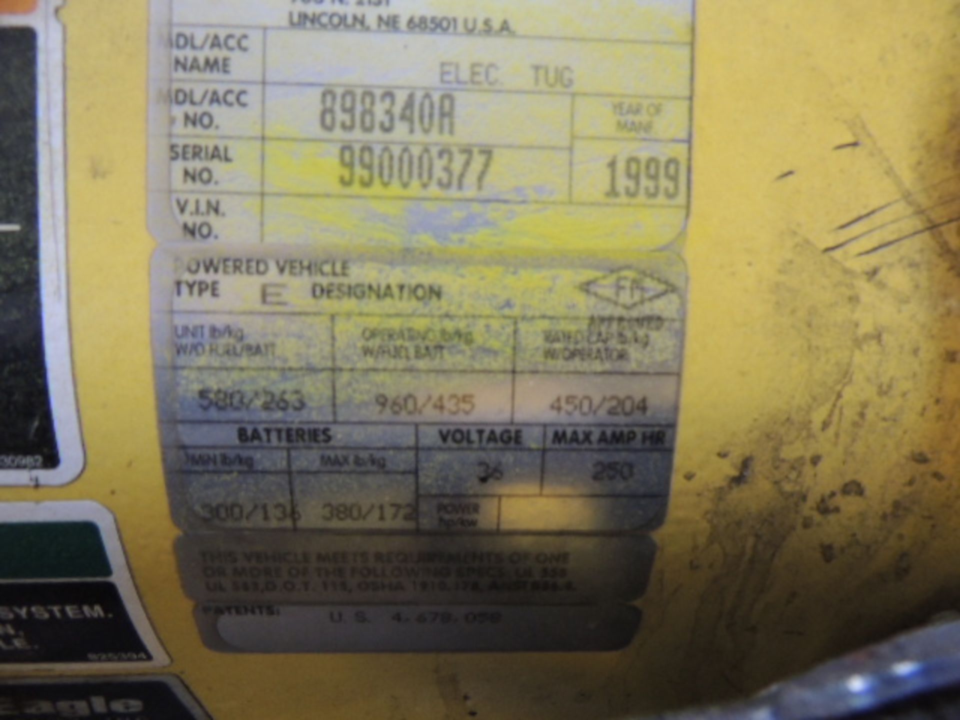 Cushman Electric tug cart, yr. 1999, internal charger. SN# 99000378. HIT# 2192272. East compressor - Image 4 of 8