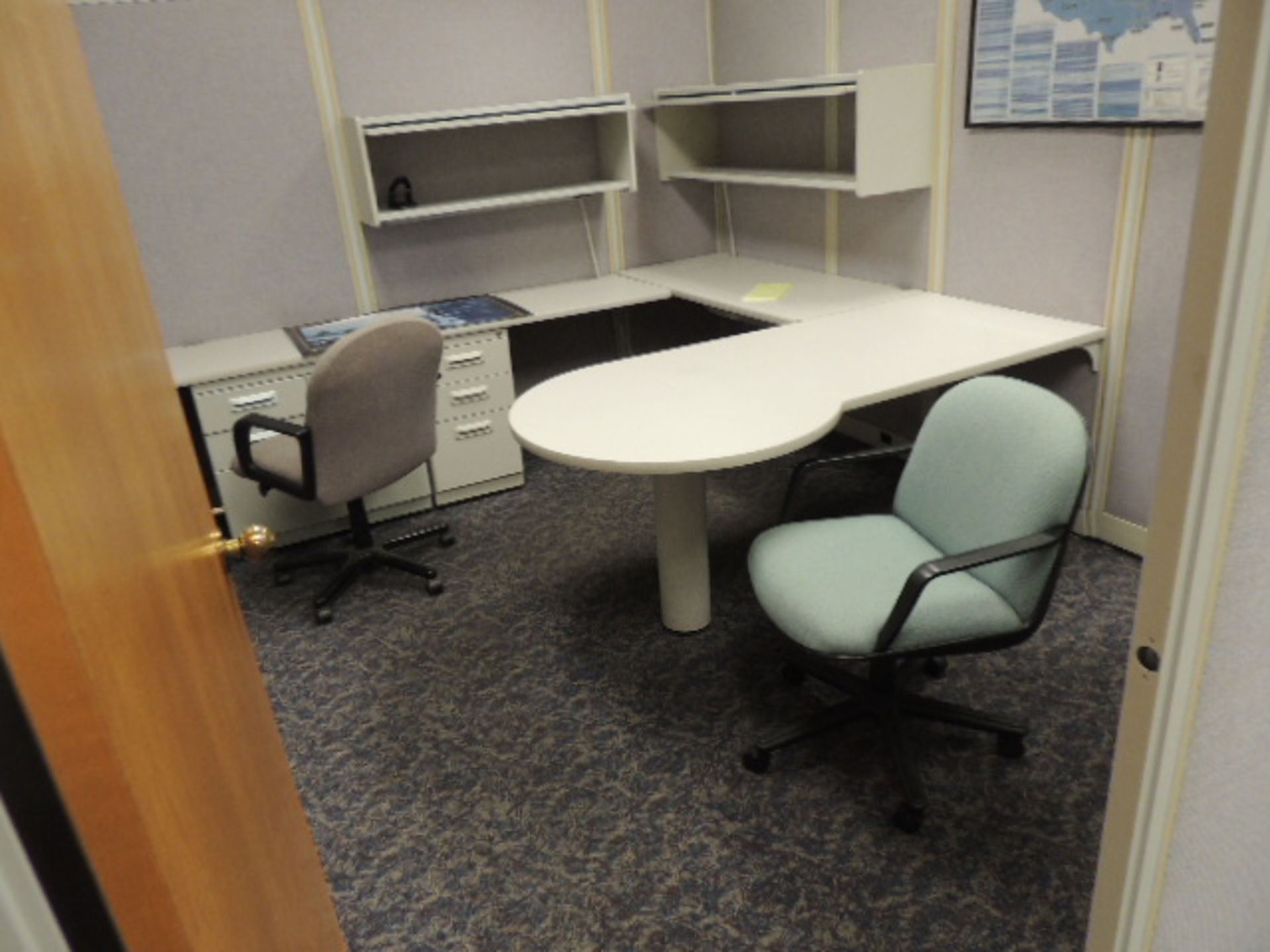 Office Cubicles & Contents. Lot: (8) offices w/ wooden and metal desks, file cabinets and lateral - Image 8 of 47