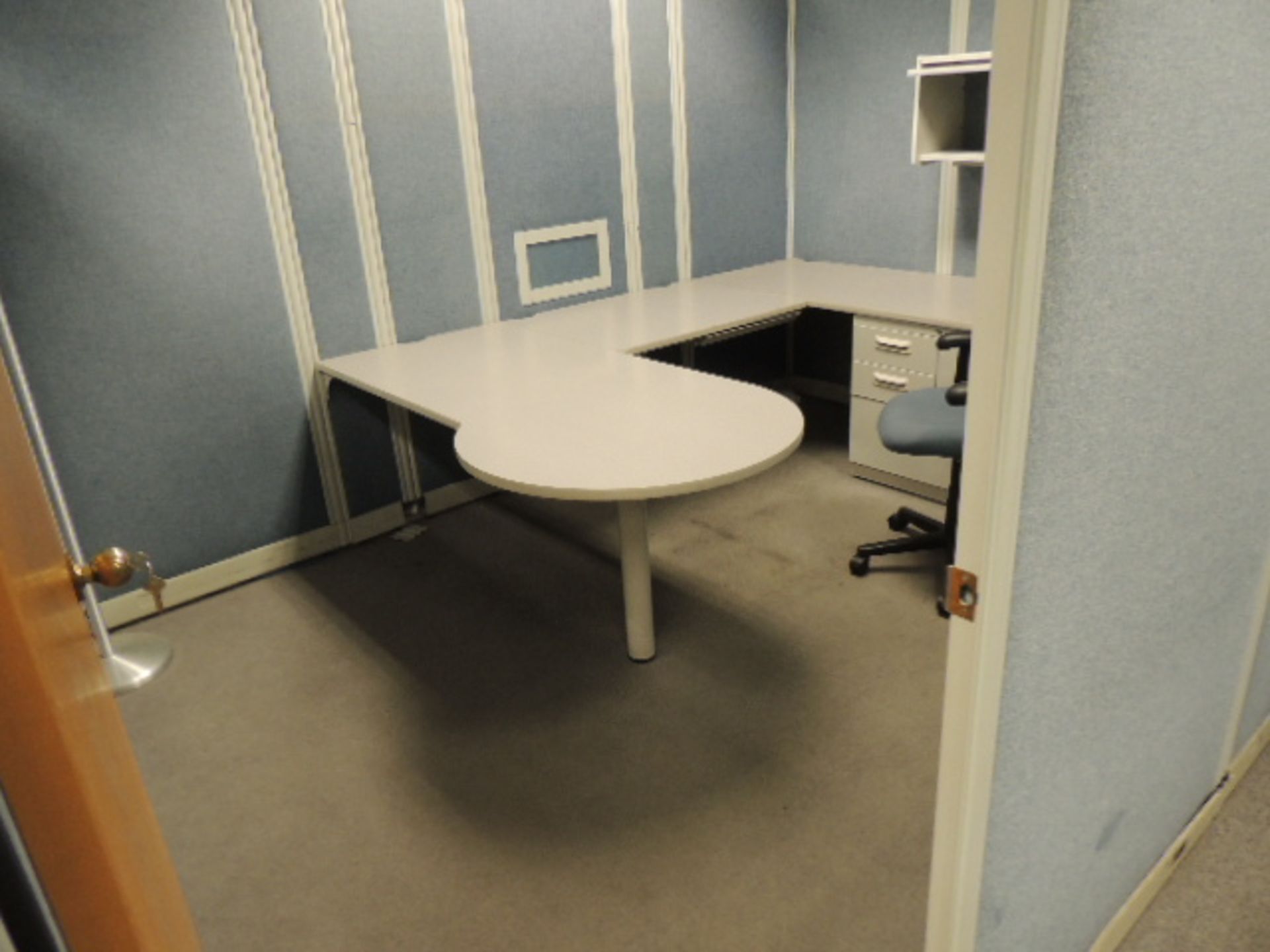 Office Cubicles & Contents. Lot: (3) cubicles 10'x12'x8' with metal desks, file cabinet and - Image 15 of 15