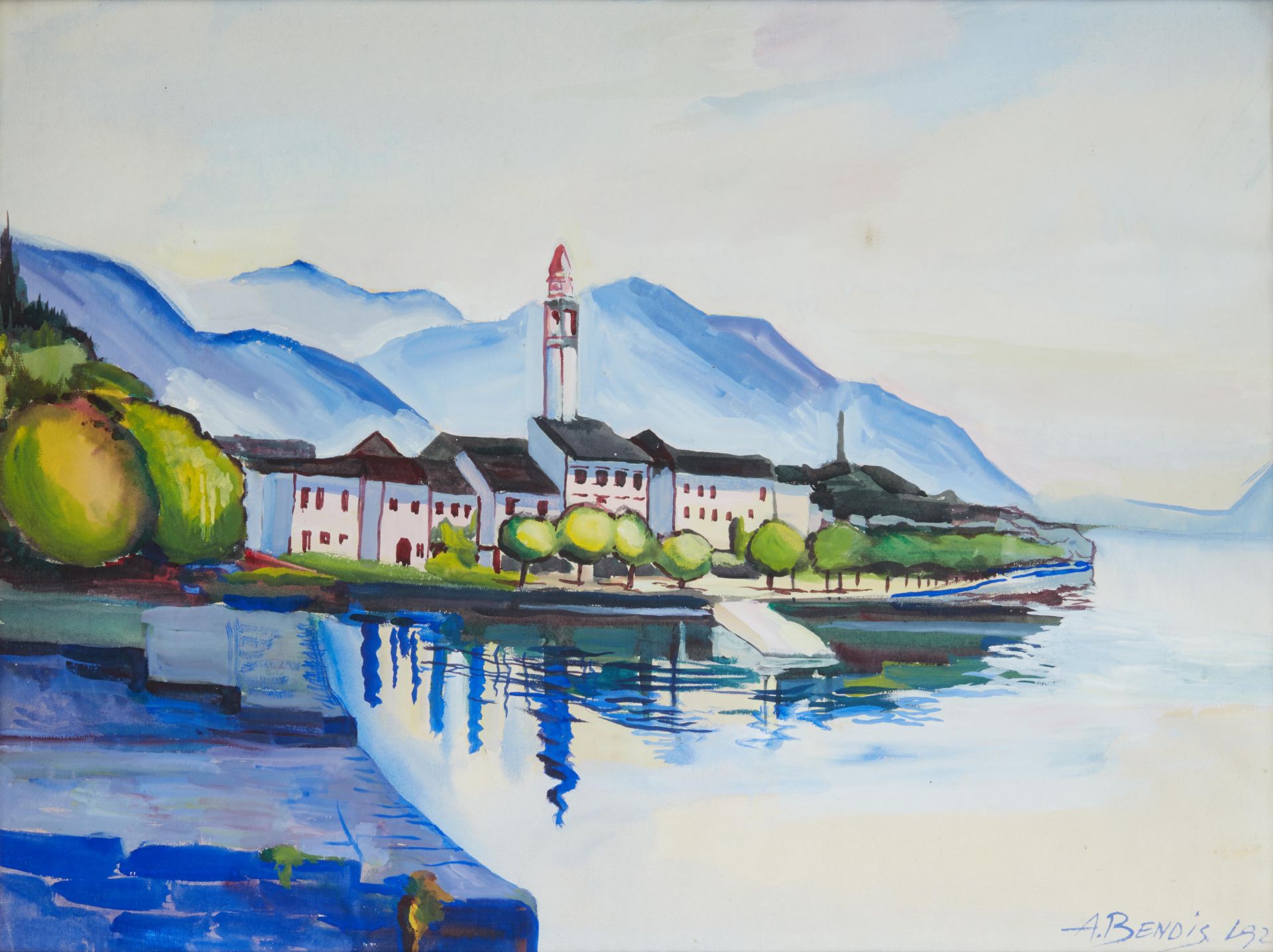 ALEXANDER BENOIS DI STETTO (1896–1979) - Town by a lake gouache and whitewash on [...] - Bild 4 aus 4