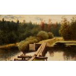 AFTER ISAAC LEVITAN - At the Whirlpool oil on canvas 17 x 27 [...]