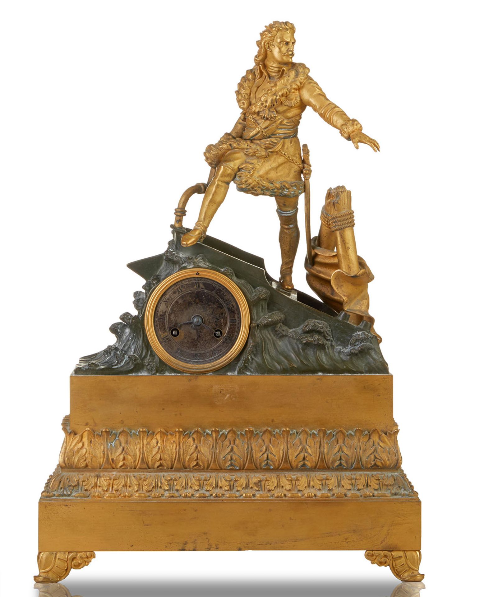 MANTEL CLOCK ‘PETER THE GREAT ON LAKE LADOGA’ - France, Paris, 1840s. Gilt [...]