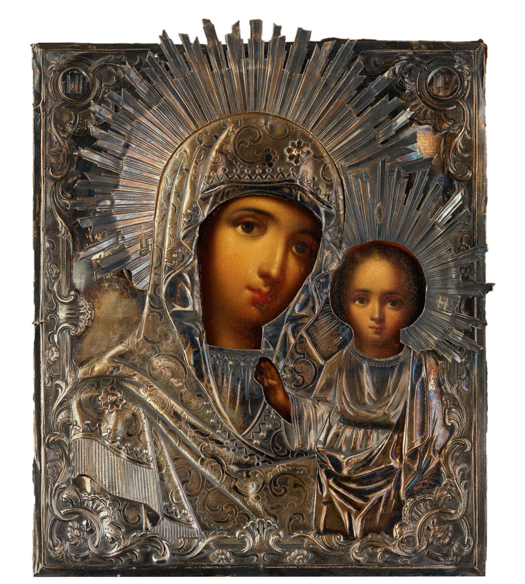 MOTHER-OF-GOD OF KAZAN - silver oklad stamped with maker’s initials A.I. in [...]