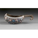 A LARGE SILVER AND CLOISONNÉ ENAMEL KOVSH Russian, Moscow, Gustav Klingert, 1896-1908 With