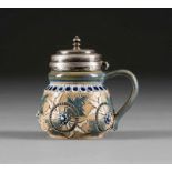 A SMALL CERAMIC SILVER-MOUNTED MUSTARD POT England, Royal Doulton, 1883 / Russian, St. Petersburg,