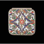 A SILVER-GILT AND CLOISONNÉ ENAMEL PILL BOX Soviet Union, 1927-1958 Of rectangular form with rounded