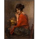 LEOPOLD SCHMUTZLER 1864 Böhmen - 1941 München Frau mit Kessel Öl auf Pappe. 98 x 76 cm. Signiert