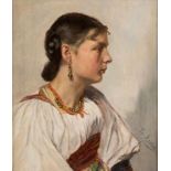 FRITZ ROEBER 1851 Elberfeld - 1924 Düsseldorf DAMENPORTRAIT - JUNGE FRAU IN SARDISCHER TRACHT Öl auf