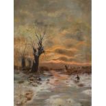 C. MON (?) Tätig um 1898 Winterlandschaft in der Abenddämmerung mit einem Spaziergänger Öl auf