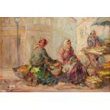 ERNO ERB 1878 Lemberg - 1943 ebenda UKRAINISCHE MARKTFRAUEN AM STAND Öl auf Platte. 26 x 36,5 cm.