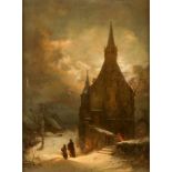 CARL HILGERS 1818 Düsseldorf - 1890 ebenda Winterlandschaft mit Mönch und Minestrant vor einer