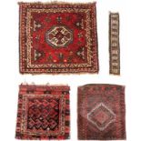 VIER TEPPICHE 1) SHIRAZ. 73 x 80 cm. 2) BELUTSCH. 64 x 10 cm. 3) KHORDIN BELUTSCH. 55 x 48 cm. 3)