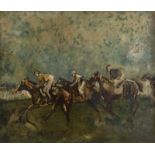 FRANZÖSISCHER IMPRESSIONIST Tätig, 2. Hälfte 19. Jh. LA COURSE DE CHEVAUX Öl auf Papier auf